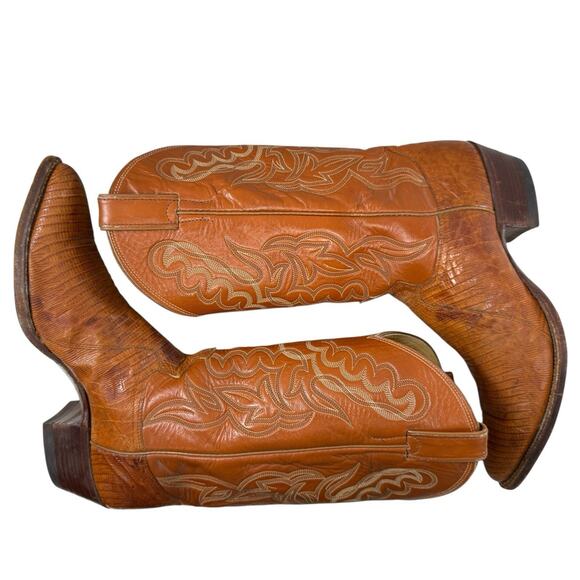 Justin Cowboy Western Boots Vintage Lizard Men’s 10.5 D Orange Camel Tan Leather - Picture 10 of 12